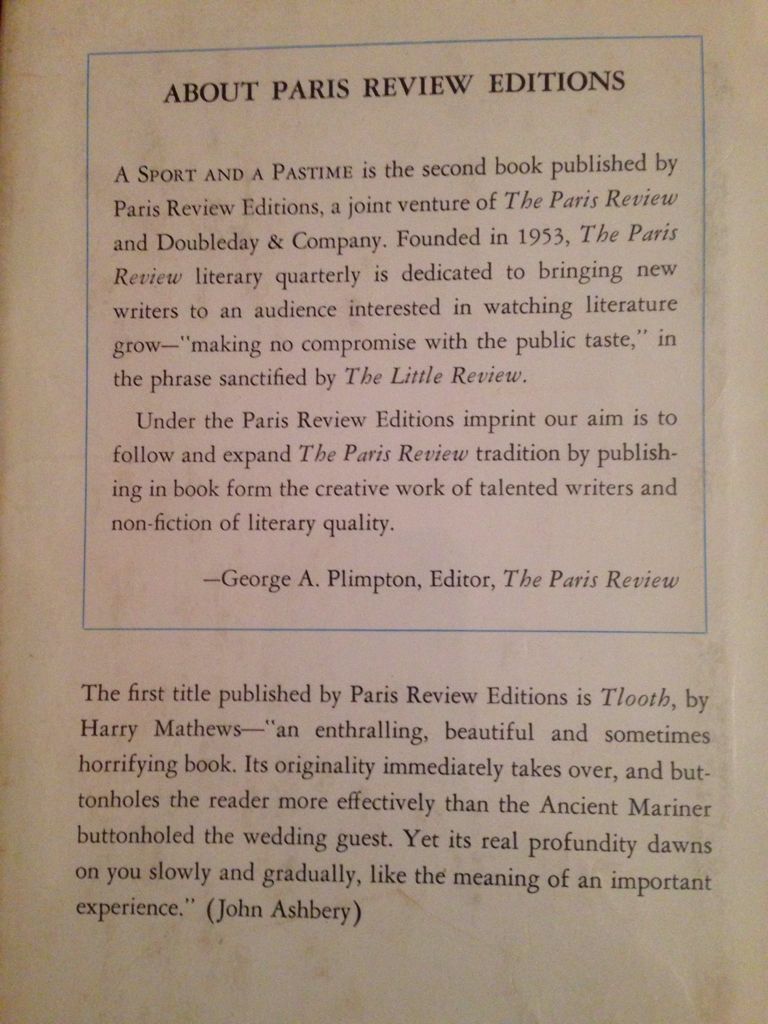 Sport and a Pastime, A - James Salter (Doubleday And Company, Inc. - Hardcover) book collectible [Barcode 9780865472105] - Main Image 2