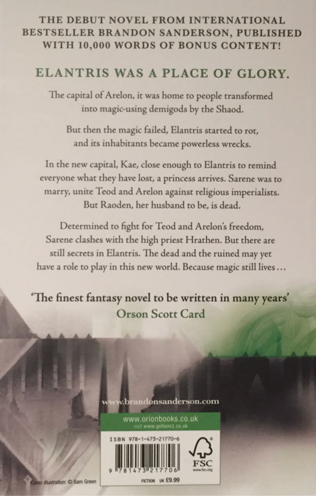 Elantris - Brandon Sanderson (Orion Books - Paperback) book collectible [Barcode 9781473217706] - Main Image 2