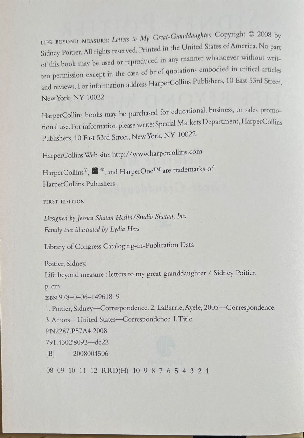 Life Beyond Measure: Letters to My Great-Granddaughter - Sidney Poitier (Harperone - Hardcover) book collectible [Barcode 9780061496189] - Main Image 3