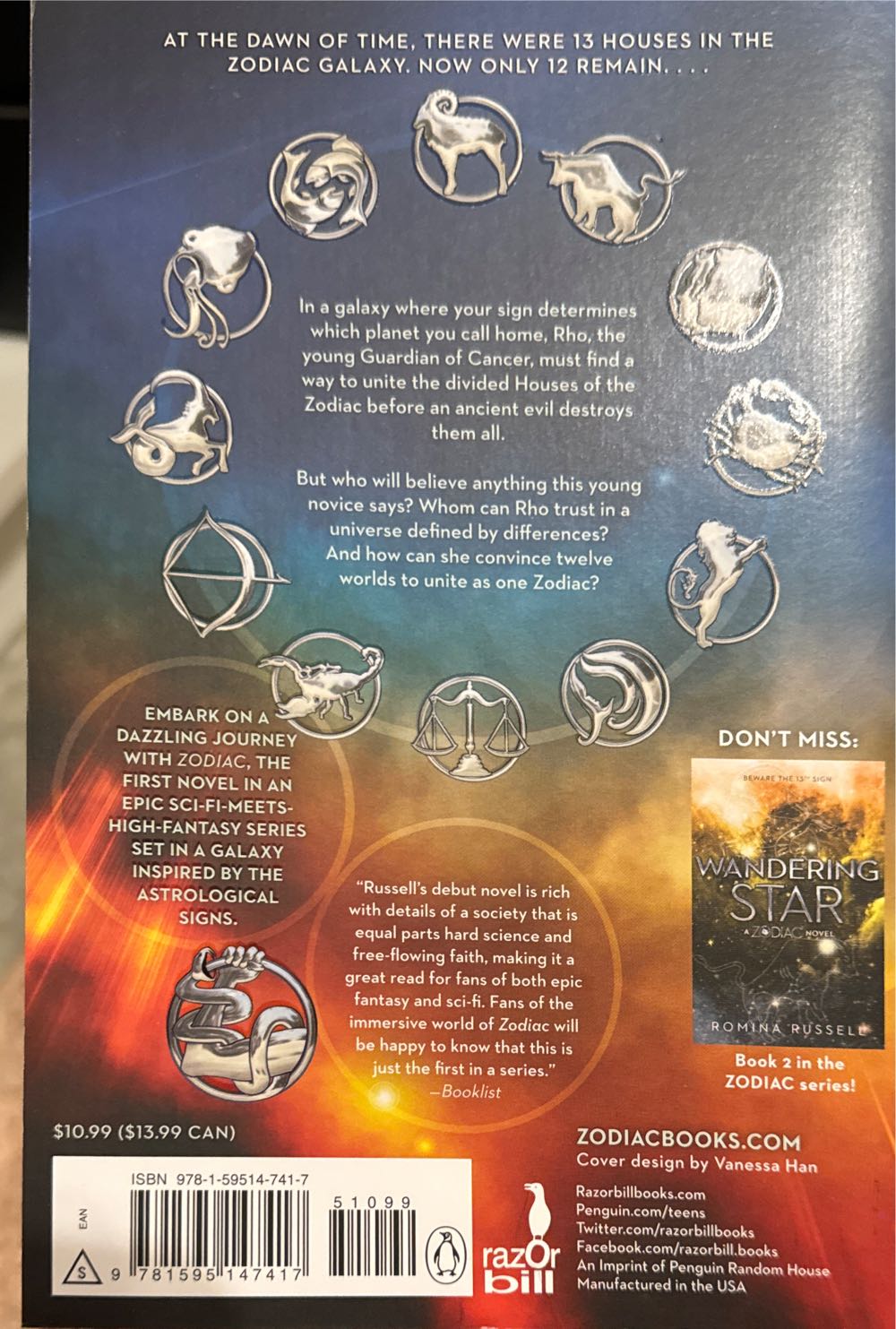 Zodiac - Romina Russell (Razor Bill - Paperback) book collectible [Barcode 9781595147417] - Main Image 2