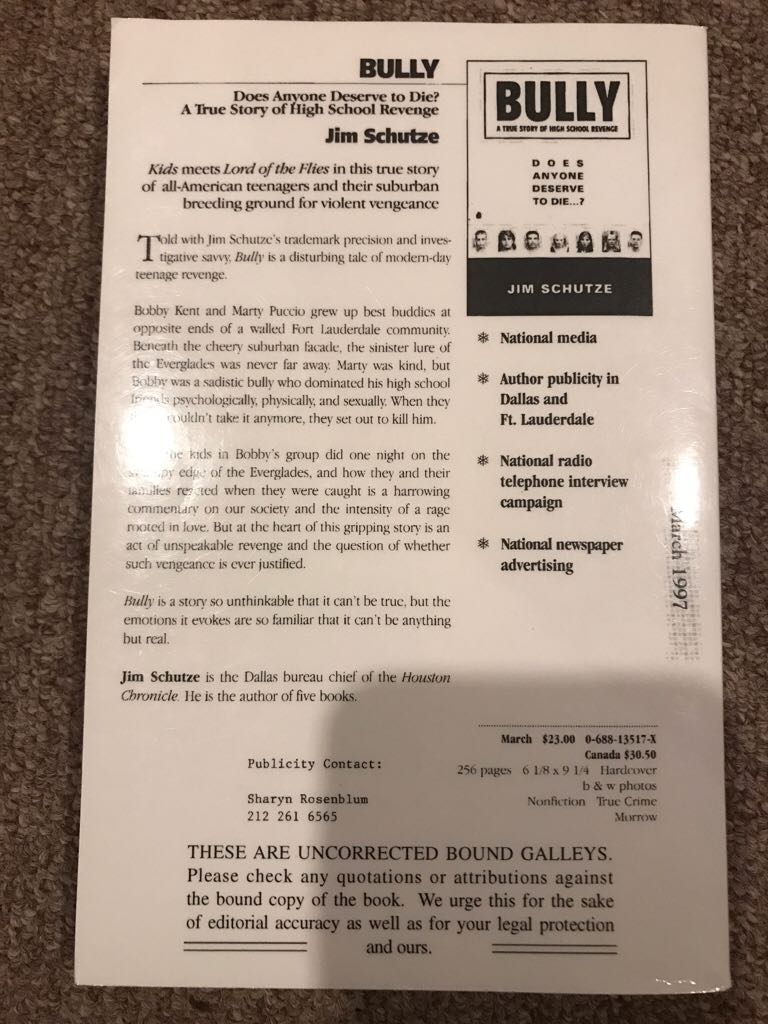 Bully  (William Morrow & Company - Trade Paperback) book collectible [Barcode 9780688135171] - Main Image 2