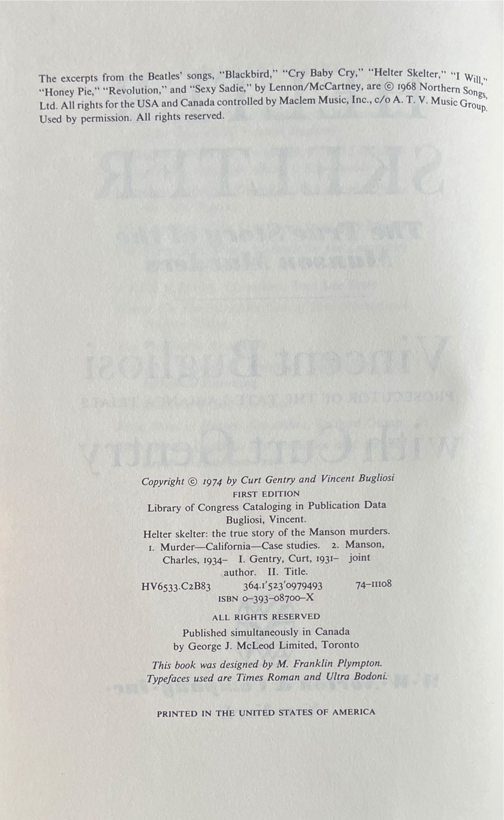 Helter Skelter: The True Story of the Manson Murders - Vincent Bugliosi (W. W. Norton - Hardcover) book collectible [Barcode 039308700] - Main Image 3