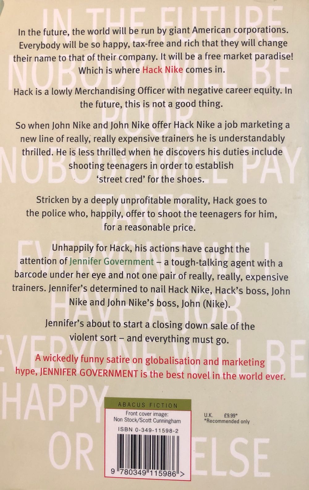 Jennifer Government - Max Barry (Abacus - Paperback) book collectible [Barcode 9780349115986] - Main Image 2