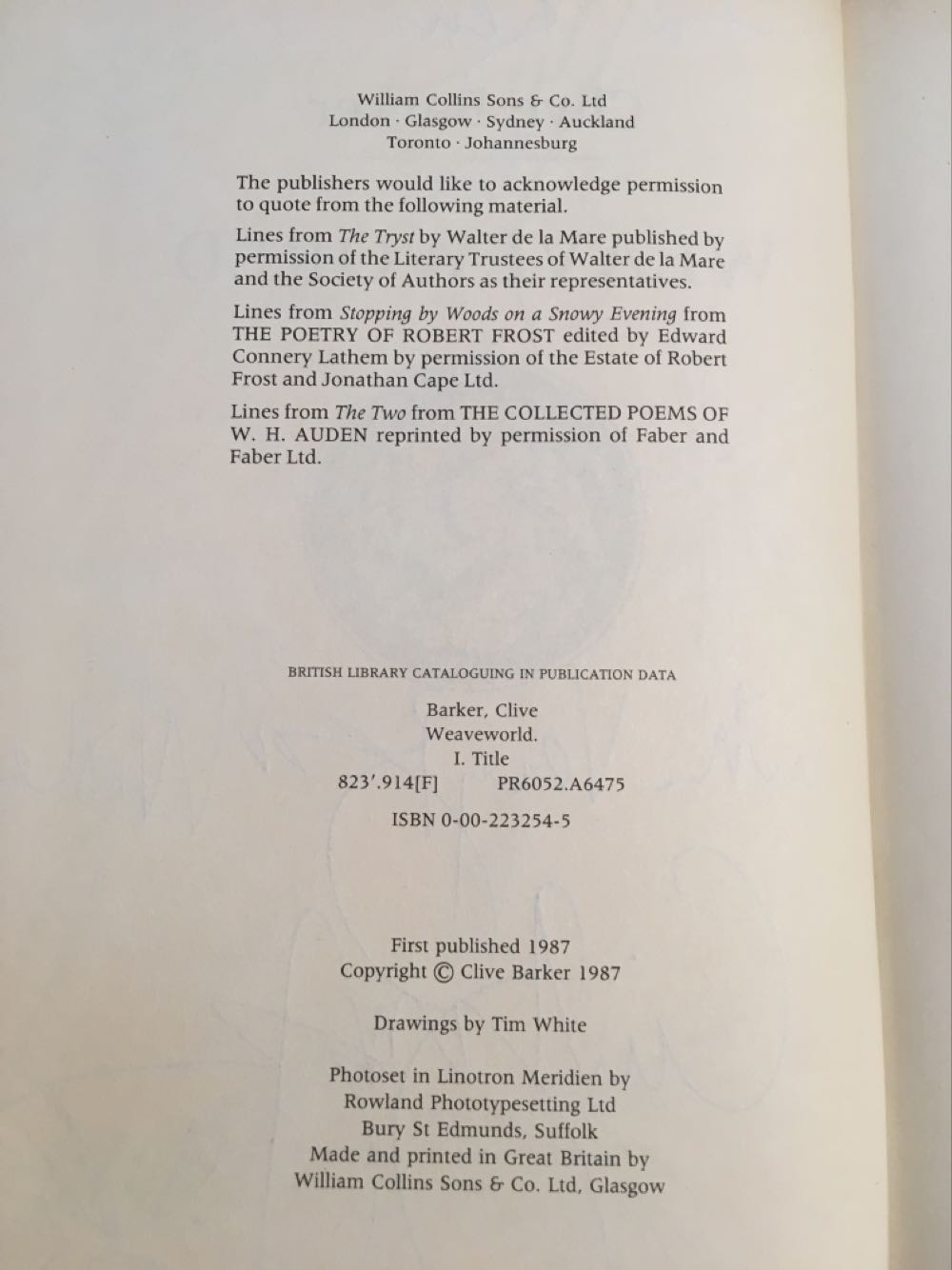 Weaveworld - Clive Barker (HarperCollins - Hardcover) book collectible [Barcode 9780002232548] - Main Image 4