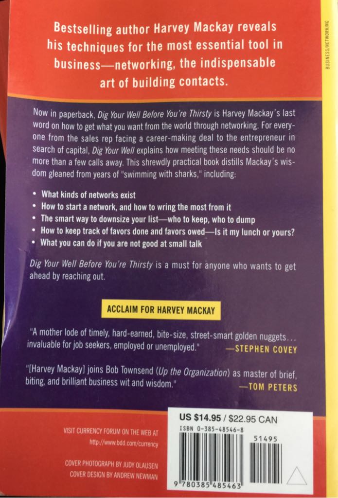 Dig Your Well Before Youre Thirsty: The Only Networking Book Youll E - Mackay Harvey book collectible [Barcode 9780385485463] - Main Image 2