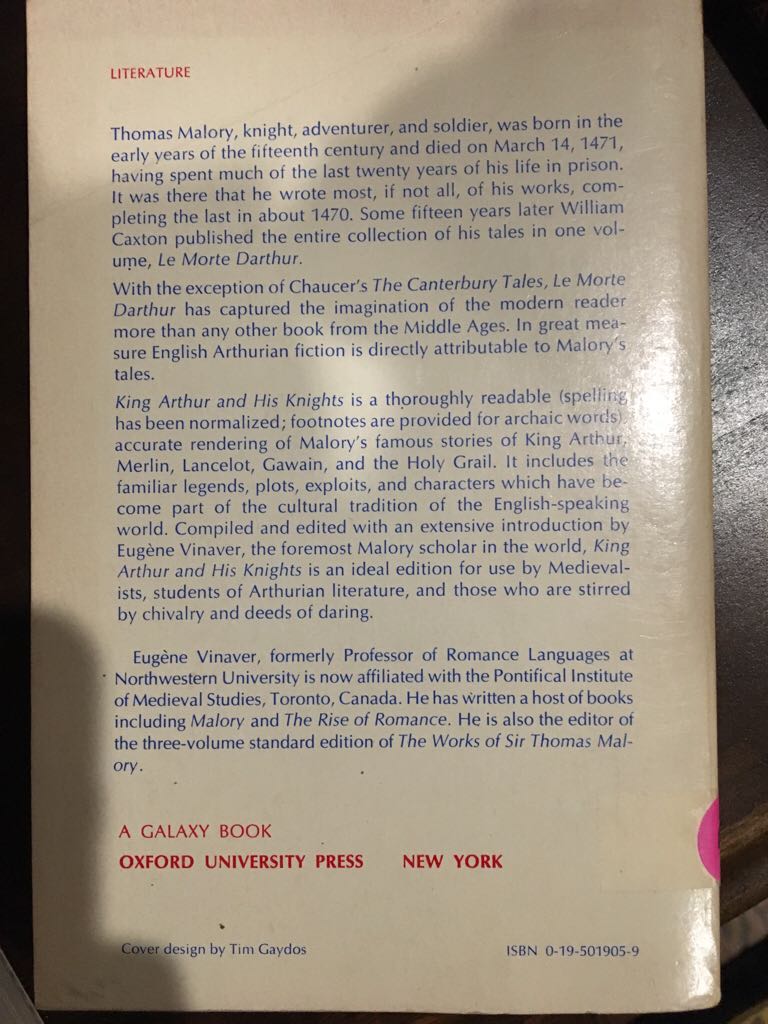 King Arthur and His Knights - Thomas Mallory (Oxford Uniersity Press - Trade Paperback) book collectible [Barcode 9780195019056] - Main Image 2