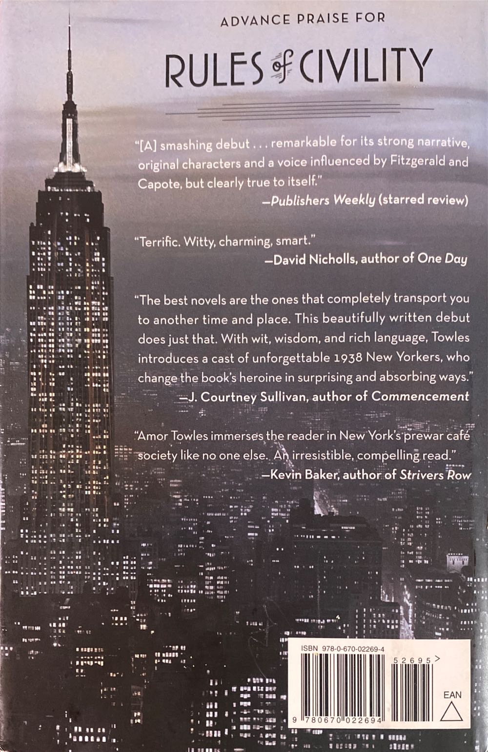 Rules Of Civility - Amor Towles (Viking - Hardcover) book collectible [Barcode 9780670022694] - Main Image 2