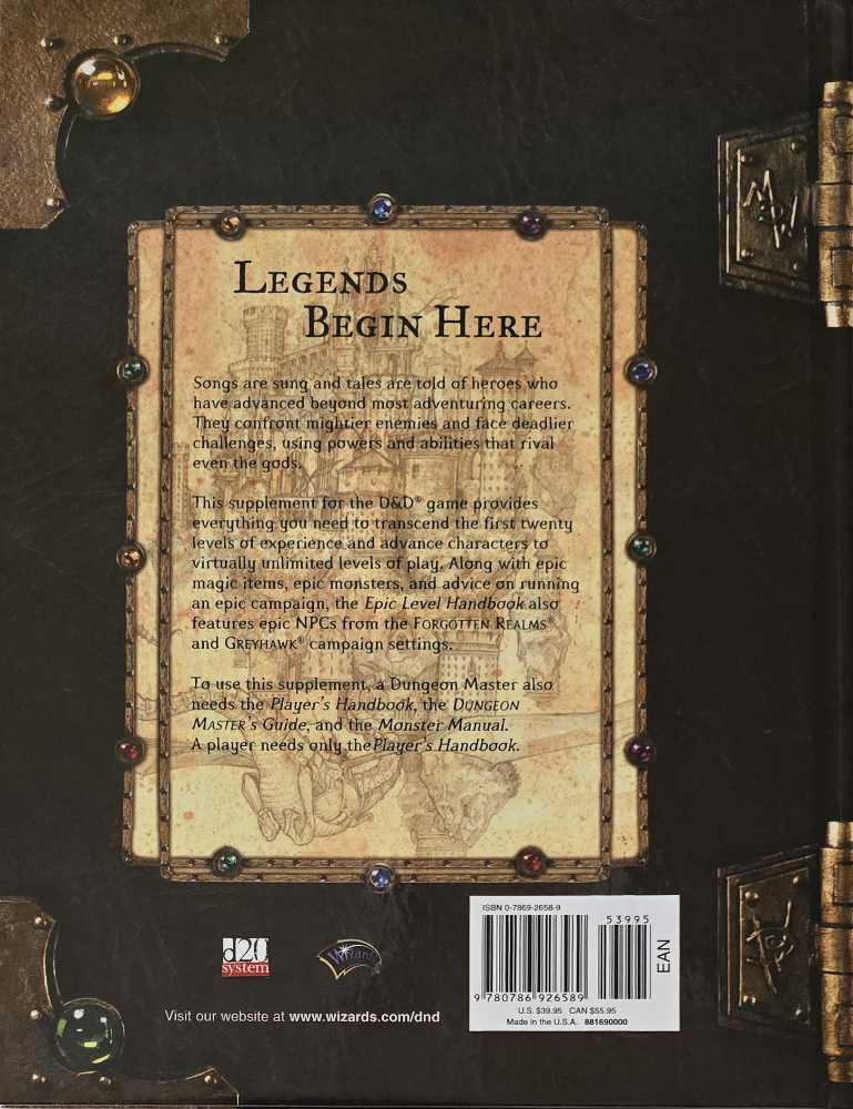 Epic Level Handbook - Andy Collins (Wizards of the Coast - Hardcover) book collectible [Barcode 9780786926589] - Main Image 2
