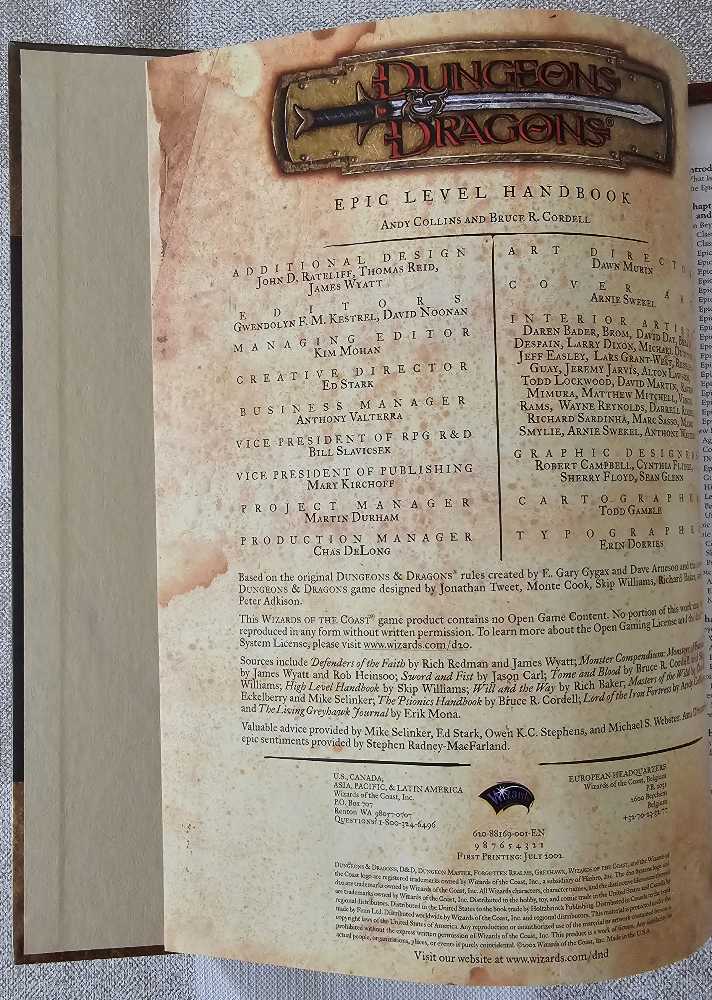 Epic Level Handbook - Andy Collins (Wizards of the Coast - Hardcover) book collectible [Barcode 9780786926589] - Main Image 3