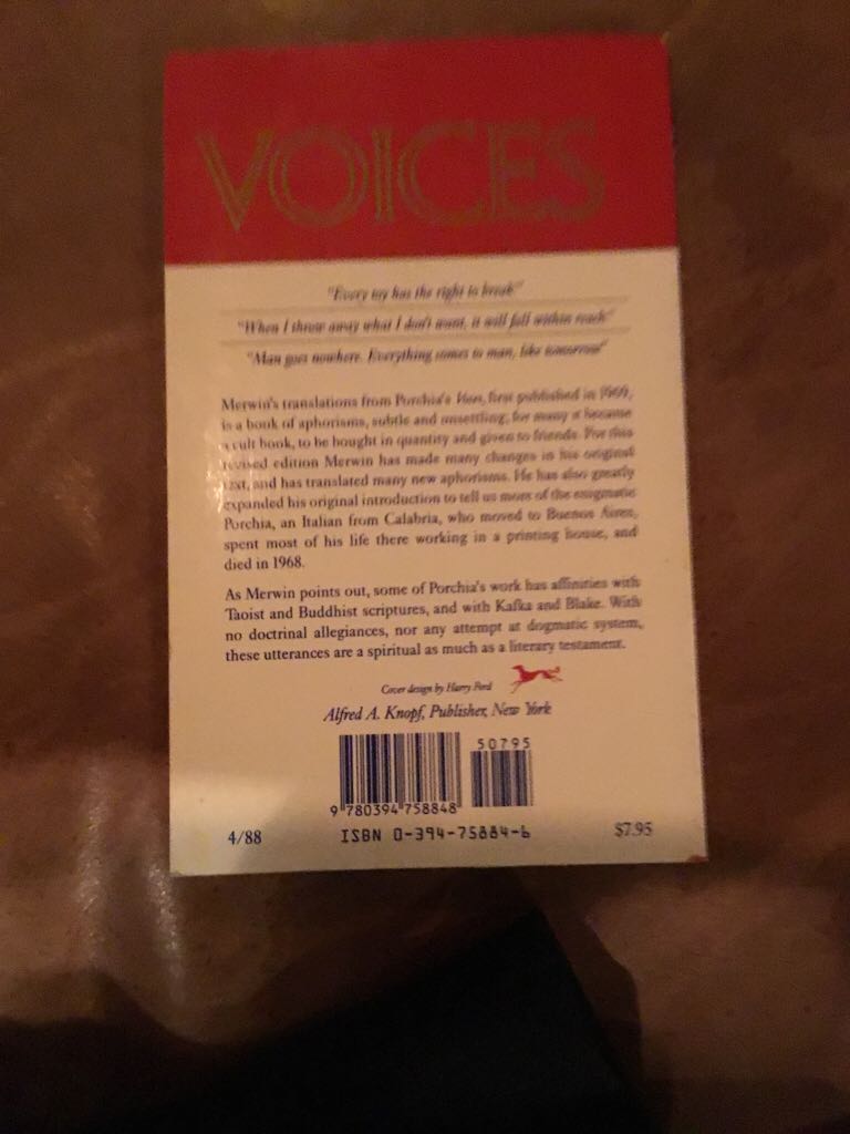 Voices - Antonio Porchia (Alfred A Knopf - Paperback) book collectible [Barcode 9780394758848] - Main Image 2