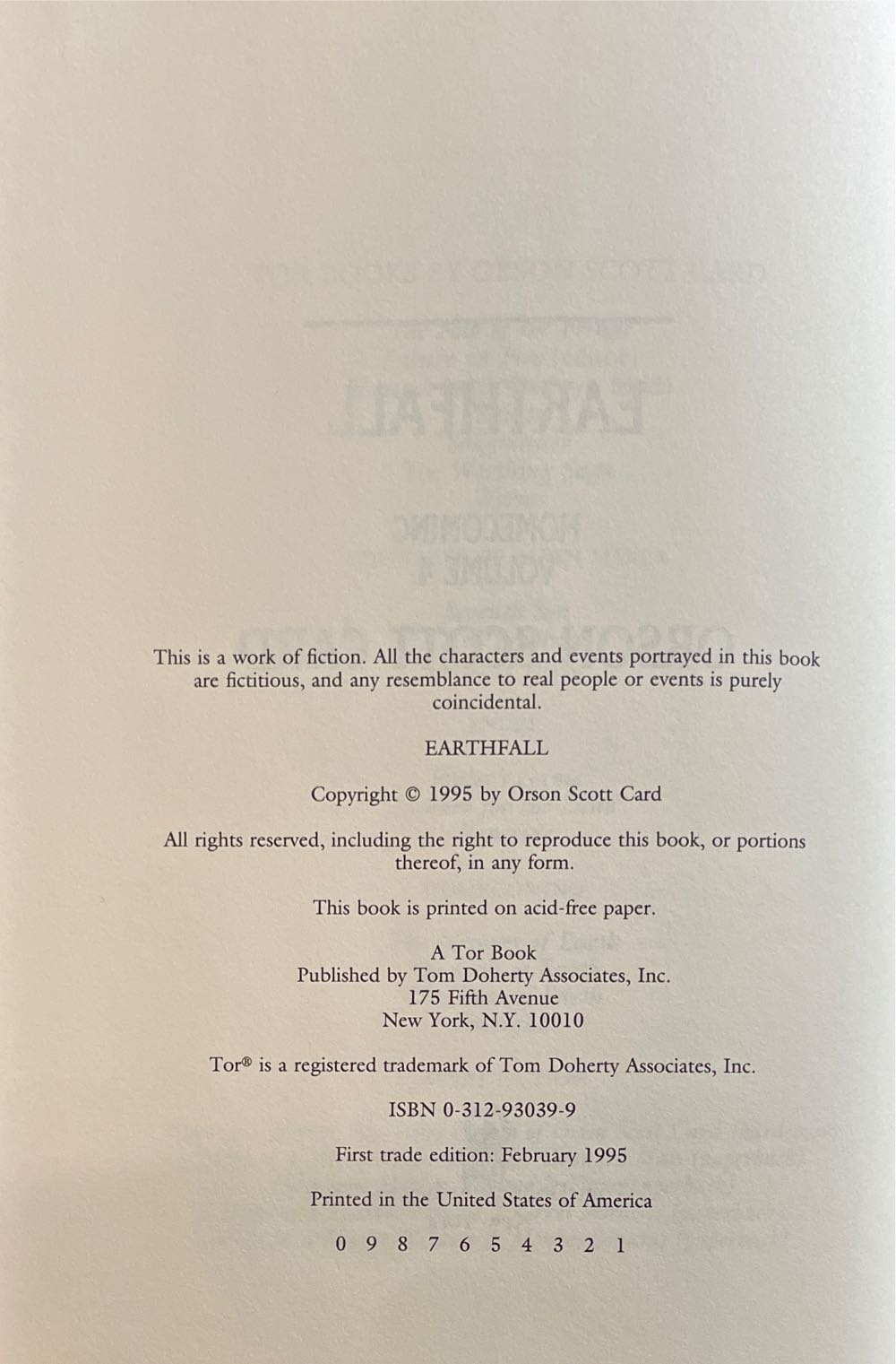 Homecoming: Earthfall - Orson Scott Card (Tor Books - Hardcover) book collectible [Barcode 9780312930394] - Main Image 2