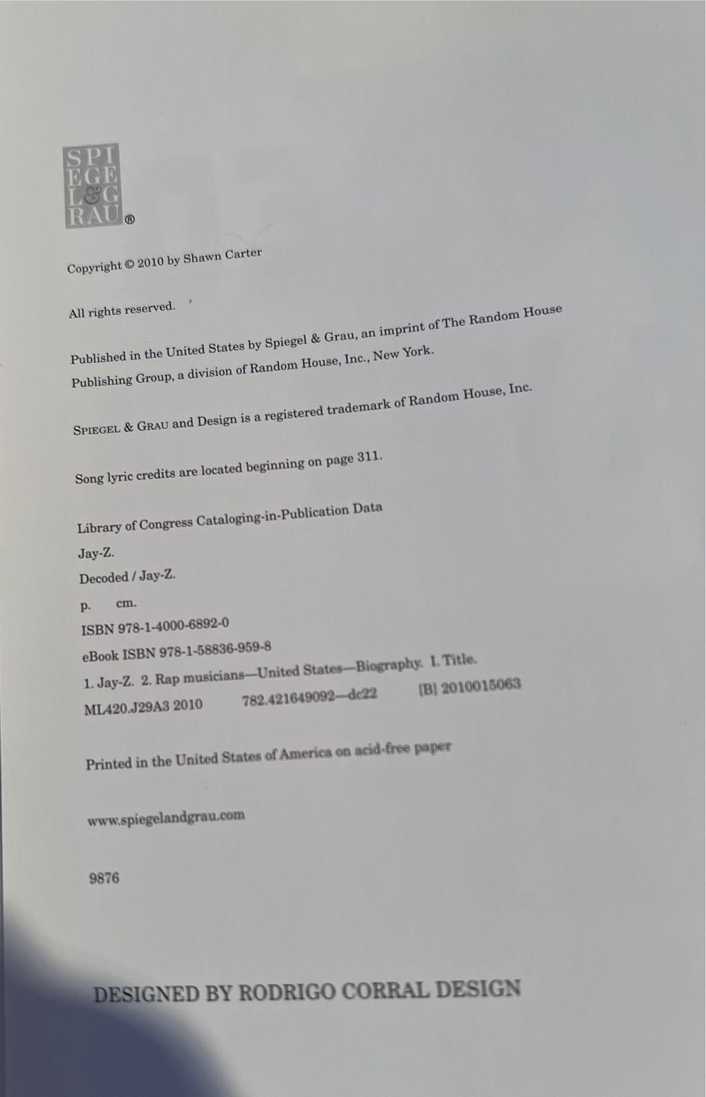 Decoded - Jay-Z (Spiegel - Hardcover) book collectible [Barcode 9781400068920] - Main Image 3