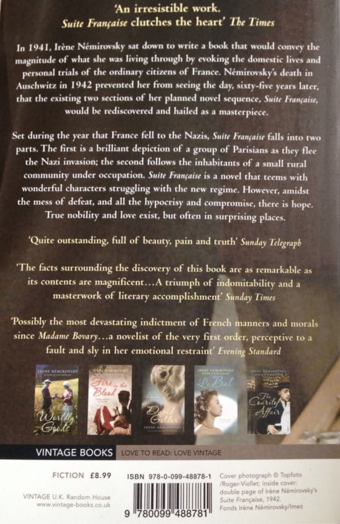 Suite Francaise - Irène Némirovsky (Vintage - Paperback) book collectible [Barcode 9780099488781] - Main Image 2
