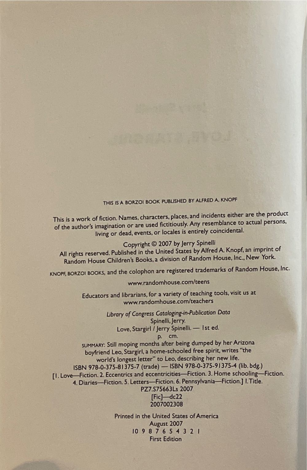 Love, Stargirl - Jerry Spinelli (Alfred A. Knopf - Hardcover) book collectible [Barcode 9780375813757] - Main Image 2