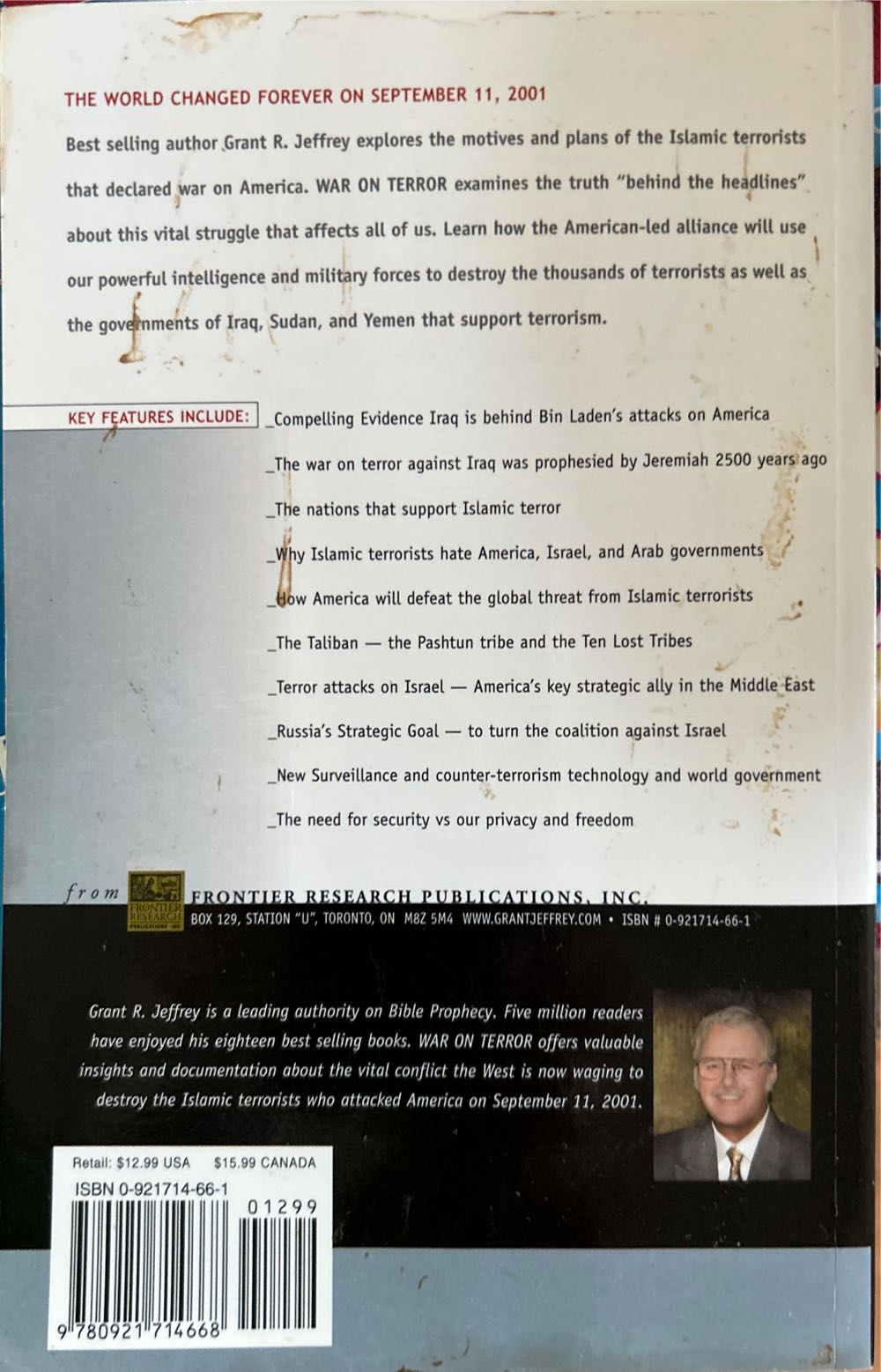 War on Terror: Unfolding Bible Prophecy - Grant R. Jeffrey (Frontier Research Publications, Inc. - Paperback) book collectible [Barcode 9780921714668] - Main Image 2
