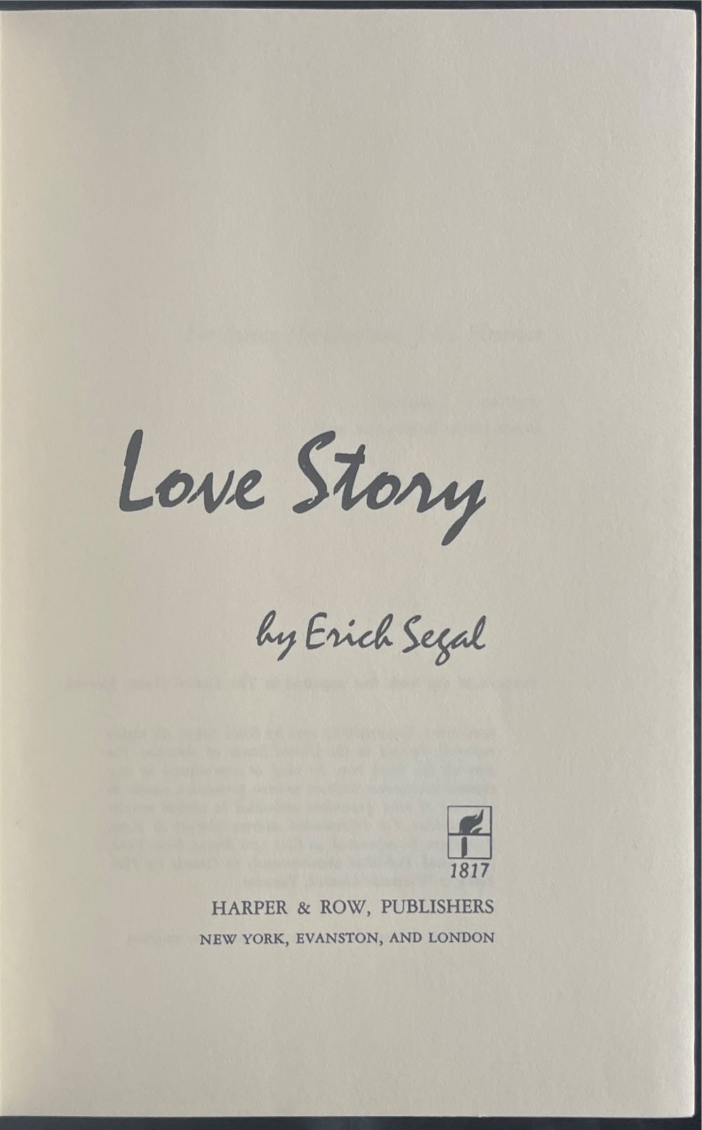 Love Story - Erich Segal (Harper & Row, Publishers, Inc - Hardcover) book collectible - Main Image 4