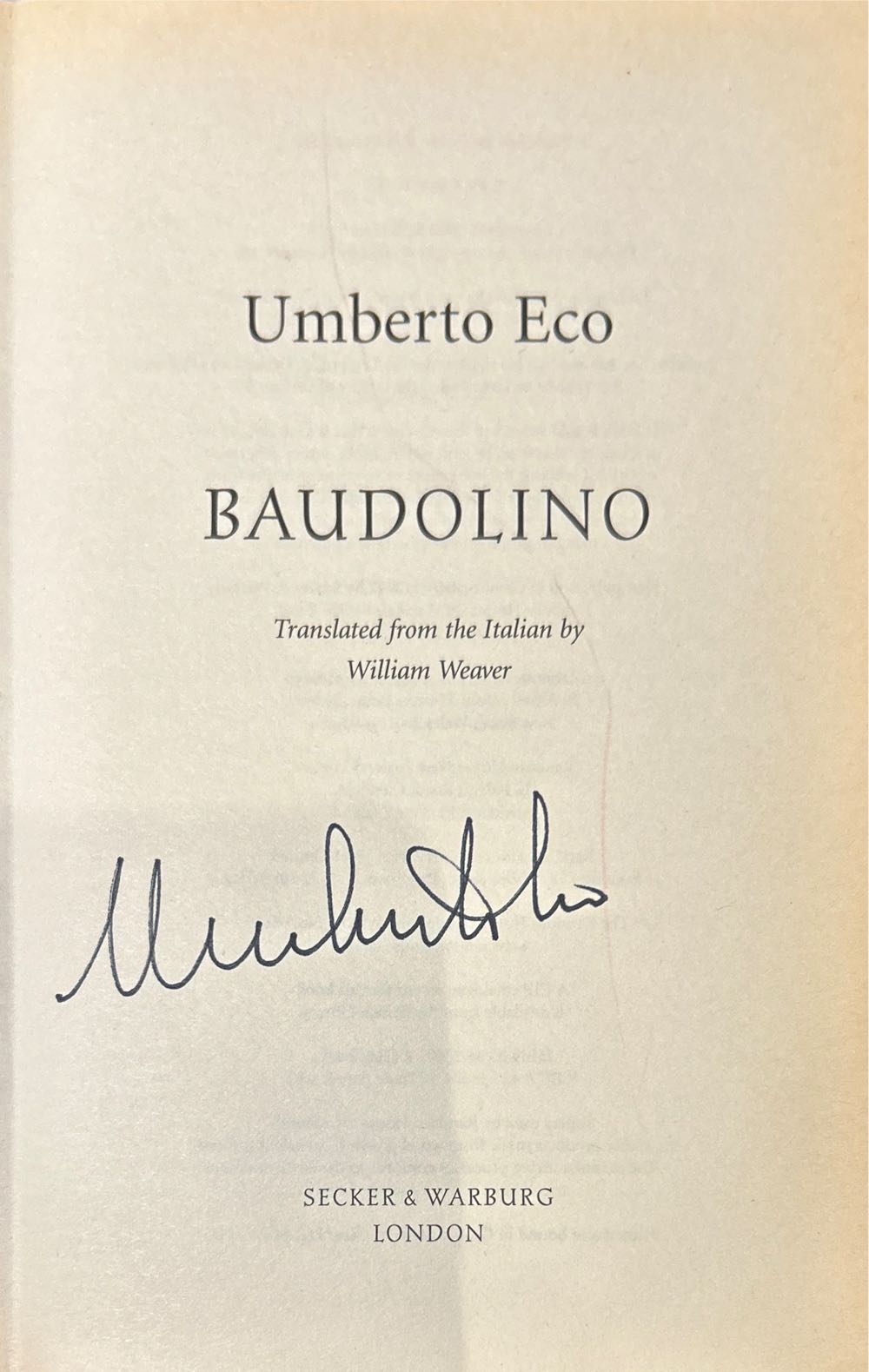 Baudolino - Umberto Eco (Secker & Warburg - Hardcover) book collectible [Barcode 9780436276033] - Main Image 2