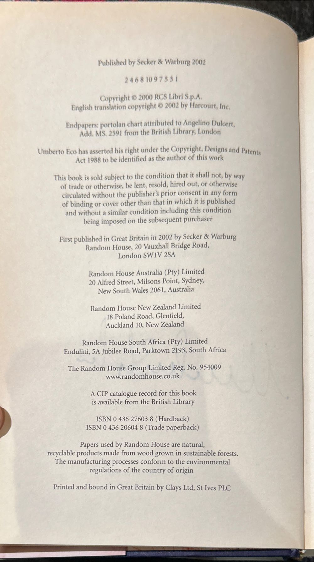 Baudolino - Umberto Eco (Secker & Warburg - Hardcover) book collectible [Barcode 9780436276033] - Main Image 3