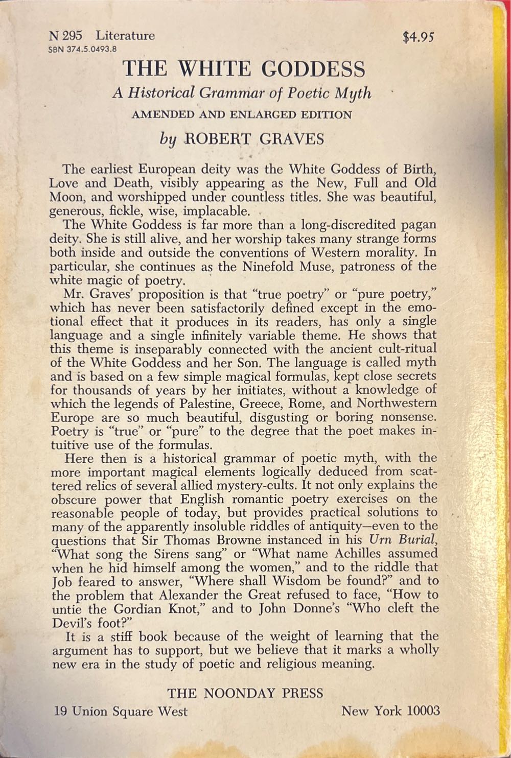 The White Goddess  - Graves, Robert (Farbar Straus And Giroux - Paperback) book collectible - Main Image 2