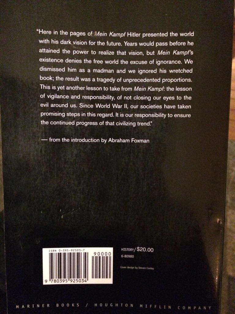 Mein Kampf - Adolf Hitler (Mariner Books - Paperback) book collectible [Barcode 9780395925034] - Main Image 2