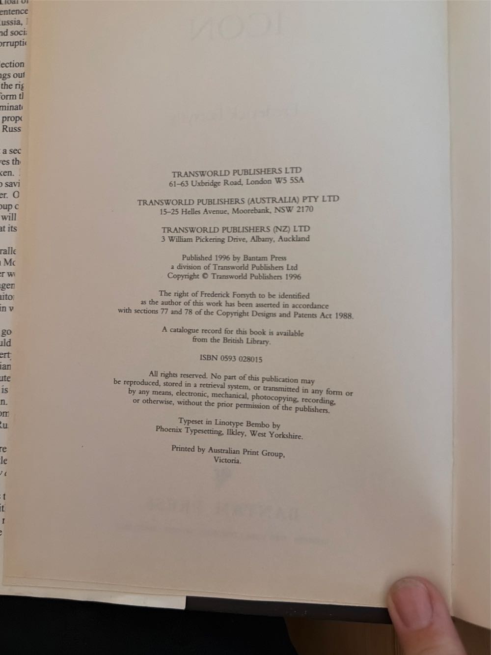 Icon - Frederick Forsyth (Bantam Press - Hardcover) book collectible [Barcode 9780593028018] - Main Image 3