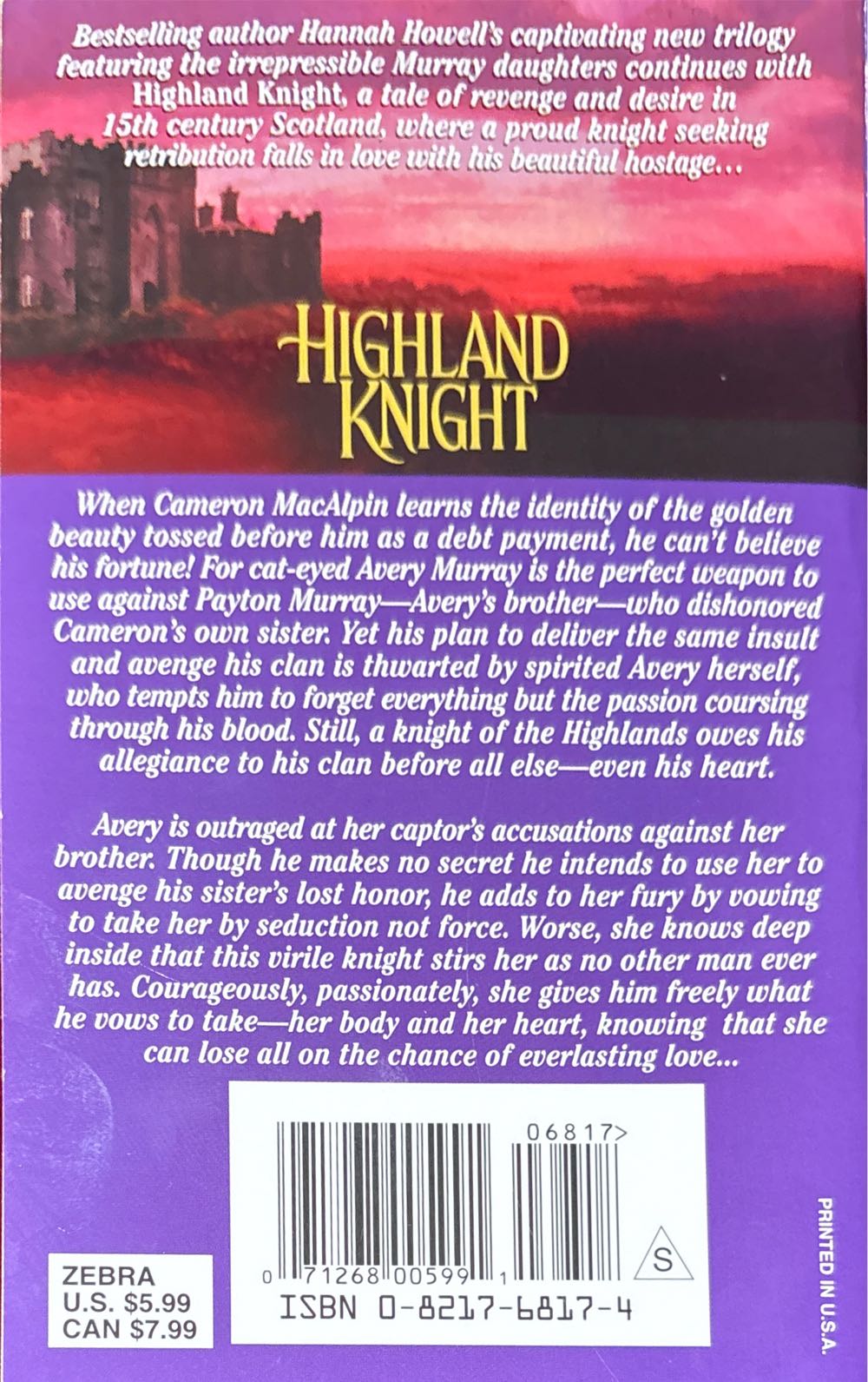 Hannah Howell: Highland #5 Highland Knight - Hannah Howell (Zebra Books - Paperback) book collectible [Barcode 9780821768174] - Main Image 2