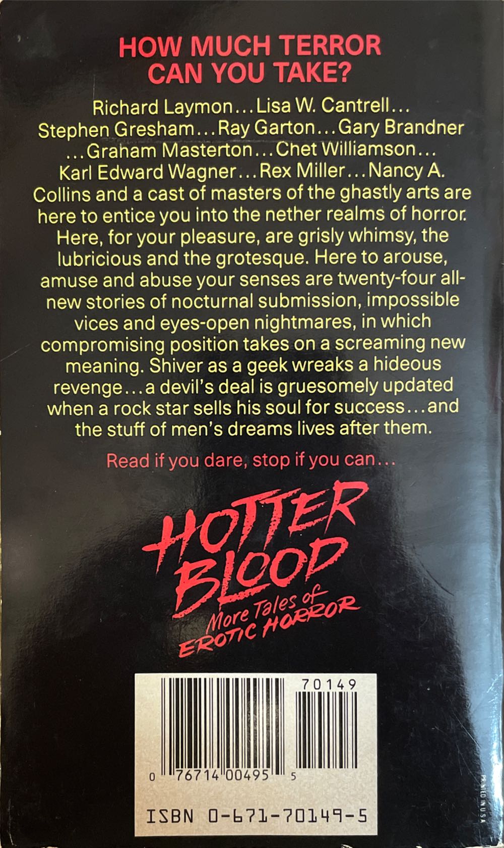 Hotter Blood: More Tales Of Erotic Horror - Anthology (Simon & Schuster Books - Paperback) book collectible [Barcode 9780671701499] - Main Image 2