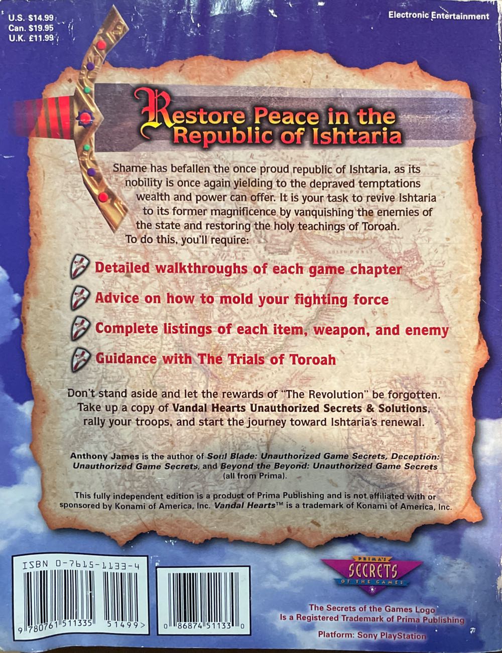 Vandal Hearts Unauthorized Secrets and Solutions - Anthony James - - Anthony James (Prima Games - Paperback) book collectible [Barcode 9780761511335] - Main Image 2