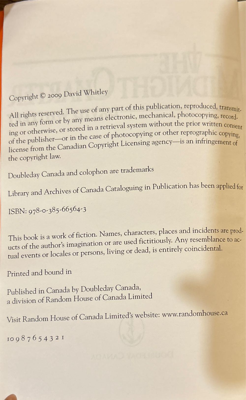 The Midnight Charter - David Whitley (Random House of Canada - Paperback) book collectible [Barcode 9780385665643] - Main Image 3