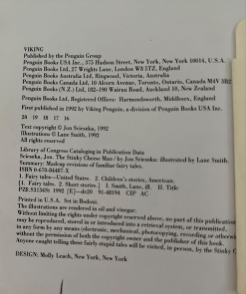 The Stinky Cheese Man and Other Fairly Stupid Tales - Jon Scieszka (The Penguin Group - Hardcover) book collectible [Barcode 9780670844876] - Main Image 3