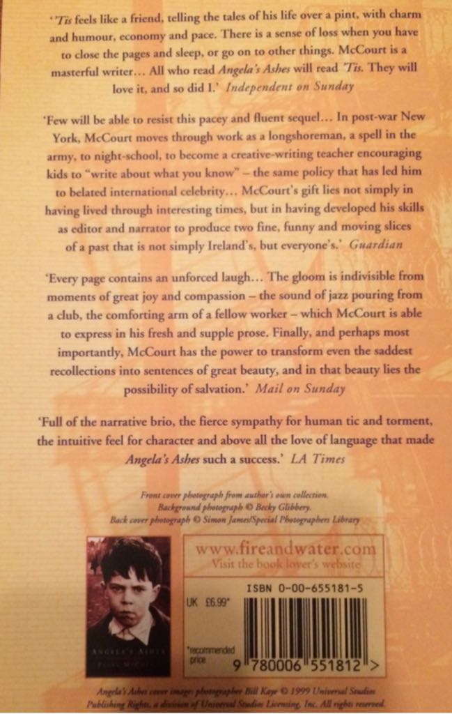 ’Tis - Frank McCourt (Flamingo 2000 - Paperback) book collectible [Barcode 9780006551812] - Main Image 2