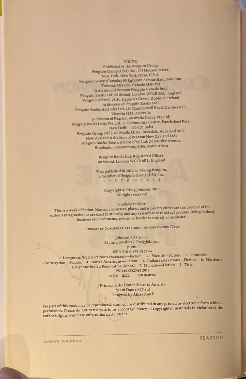 As the Crow Flies - Craig Johnson (Viking Press - Hardcover) book collectible [Barcode 9780670023516] - Main Image 3