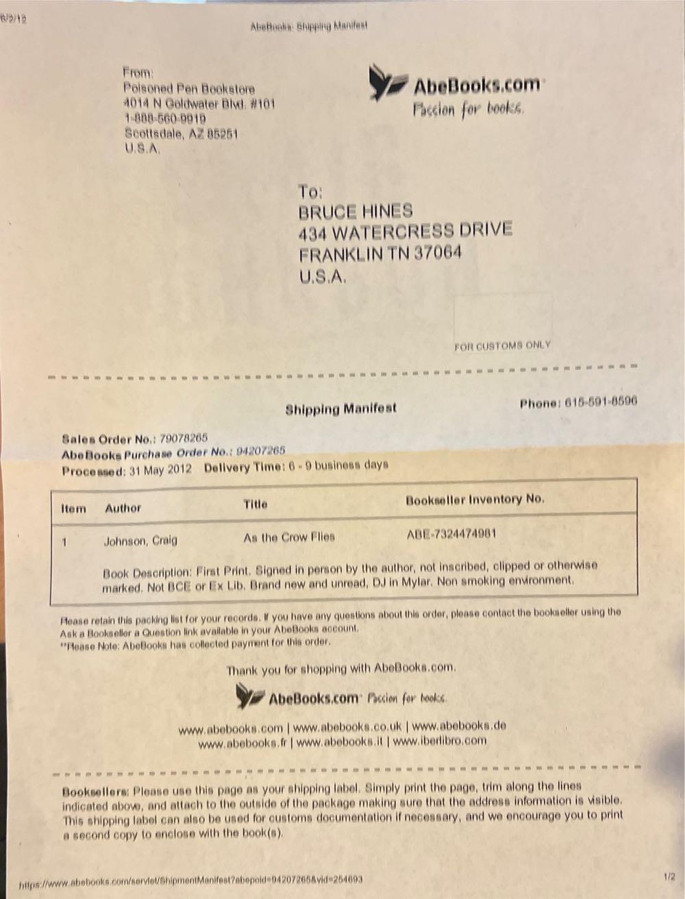 As the Crow Flies - Craig Johnson (Viking Press - Hardcover) book collectible [Barcode 9780670023516] - Main Image 4