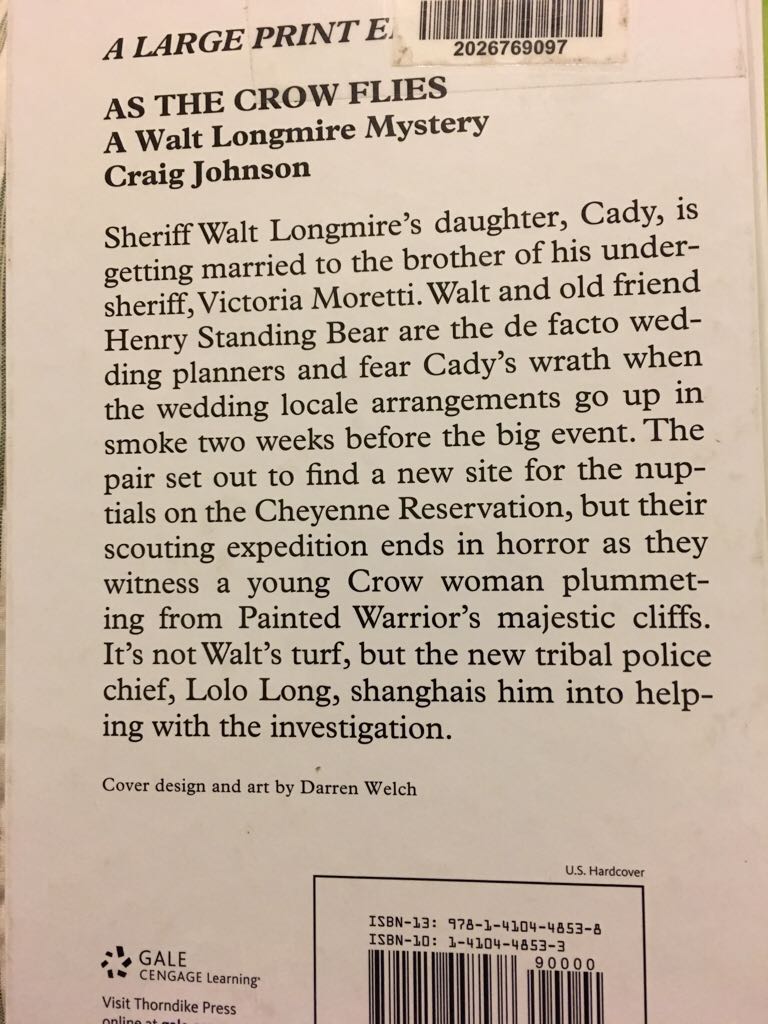 As The Crow Flies - Craig Johnson (Thorndike Press - Hardcover) book collectible [Barcode 9781410448538] - Main Image 2