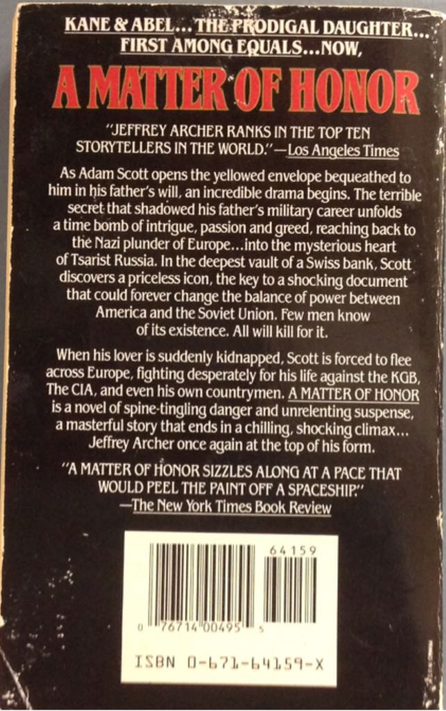 A Matter of Honor - Jeffrey Archer (Pocket) book collectible [Barcode 9780671641597] - Main Image 2