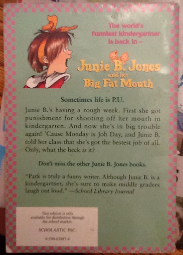 Junie B. Jones and her big fat mouth - Barbara Park (New York : Scholastic, c1993. - Paperback) book collectible [Barcode 9780590638876] - Main Image 2