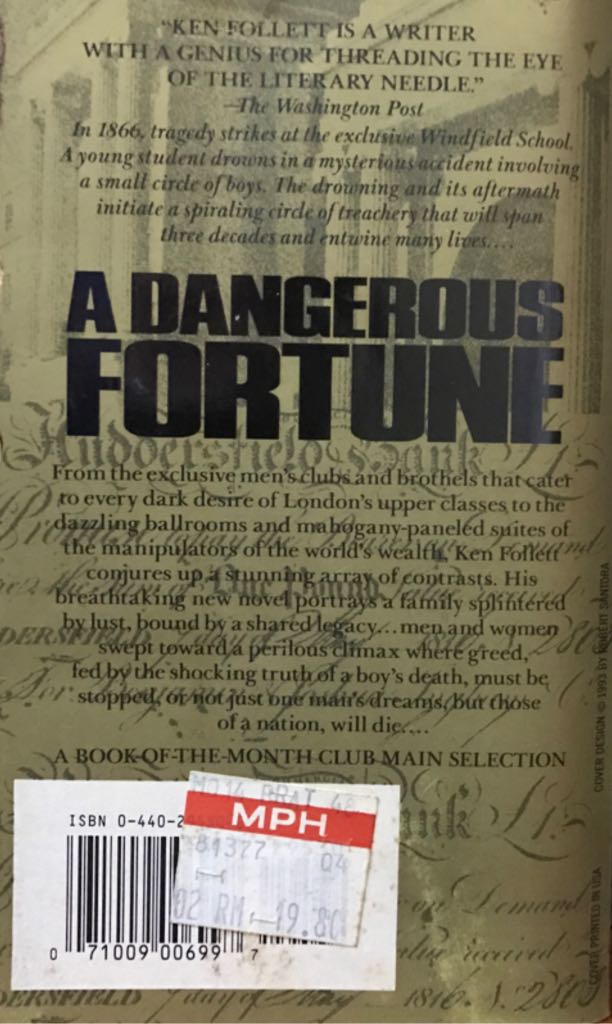 A Dangerous Fortune - Ken Follett (Dell Publishing - Paperback) book collectible [Barcode 9780440295303] - Main Image 2