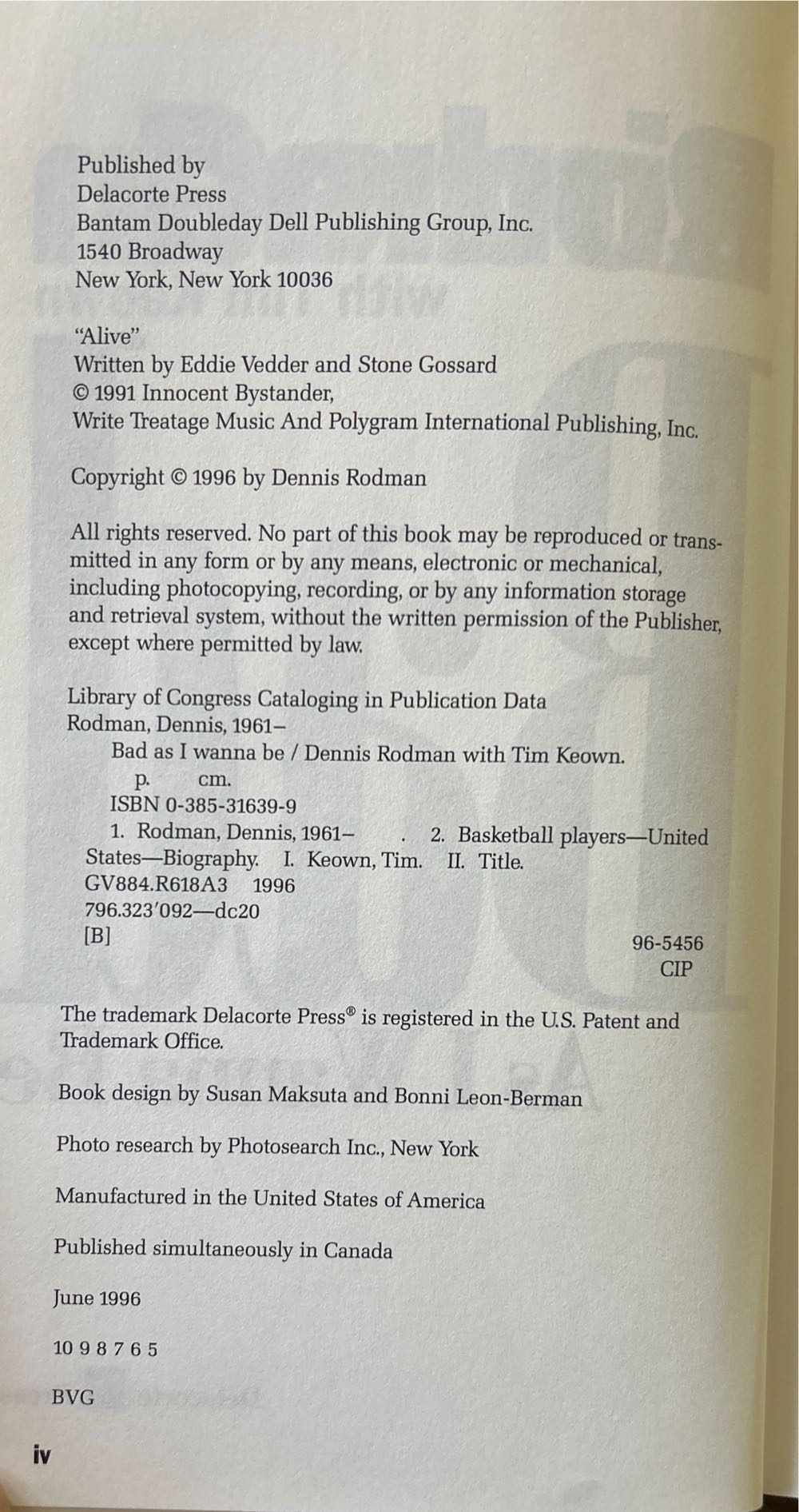 Bad as I Wanna Be - Dennis Rodman (- Hardcover) book collectible [Barcode 9780385316392] - Main Image 3