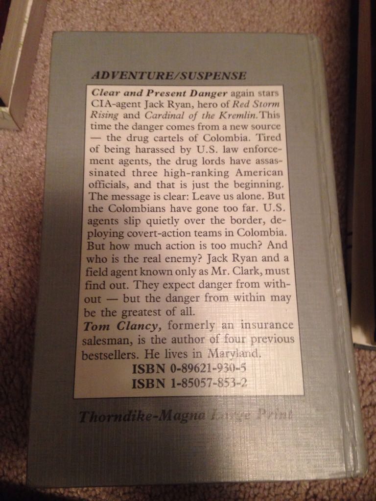 Clear And Present Danger - Tom Clancy (Thorndike Press - Hardcover) book collectible [Barcode 9780896219304] - Main Image 2