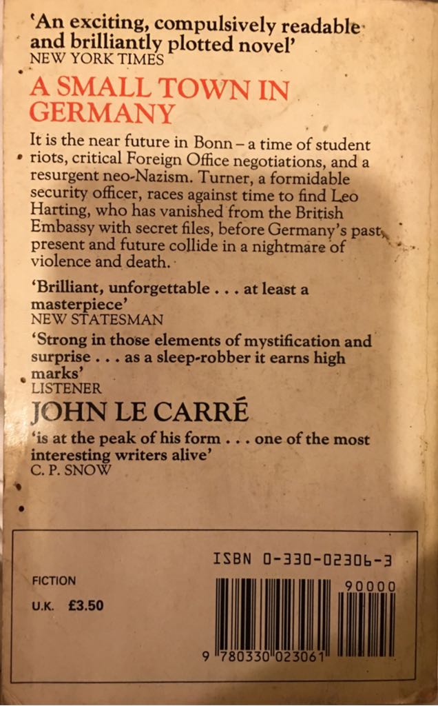 A Small Town in Germany - John Le Carré (Pan Books - Paperback) book collectible [Barcode 9780330023061] - Main Image 2