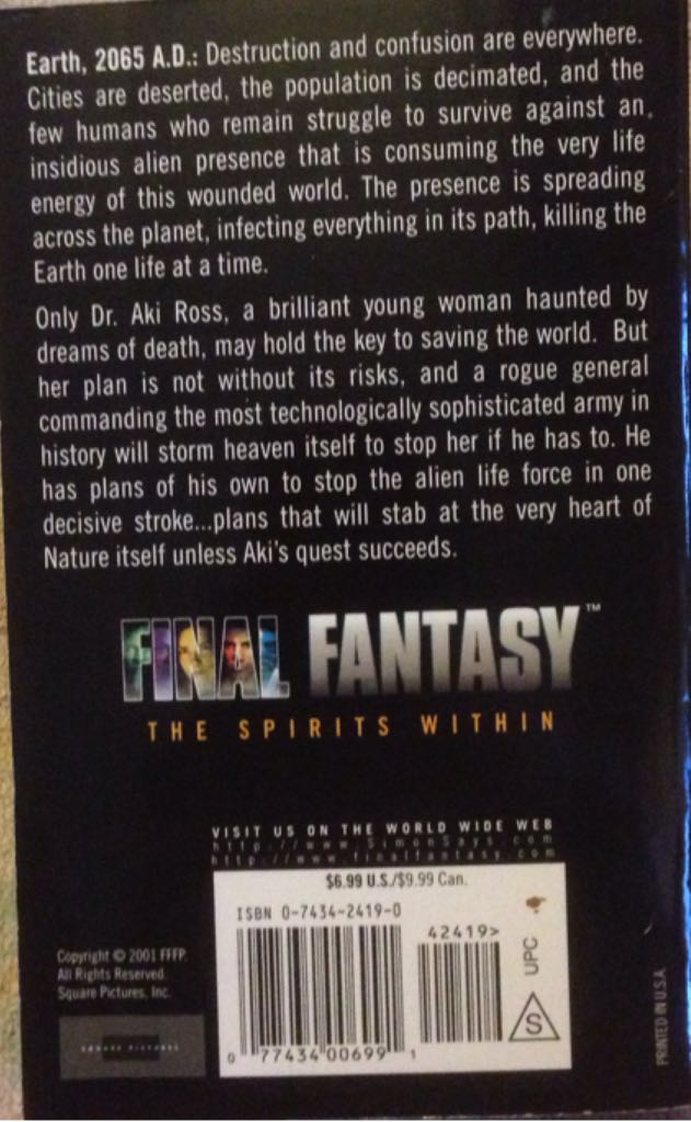 Final Fantasy: The Spirits Within - Dean Wesley Smith (Pocket Books - Paperback) book collectible [Barcode 9780743424196] - Main Image 2