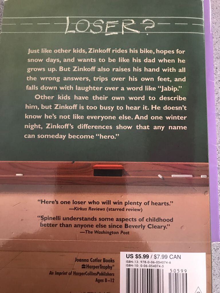 Loser - Jerry Spinelli (Chelsea House Pub - Paperback) book collectible [Barcode 9780060540746] - Main Image 2