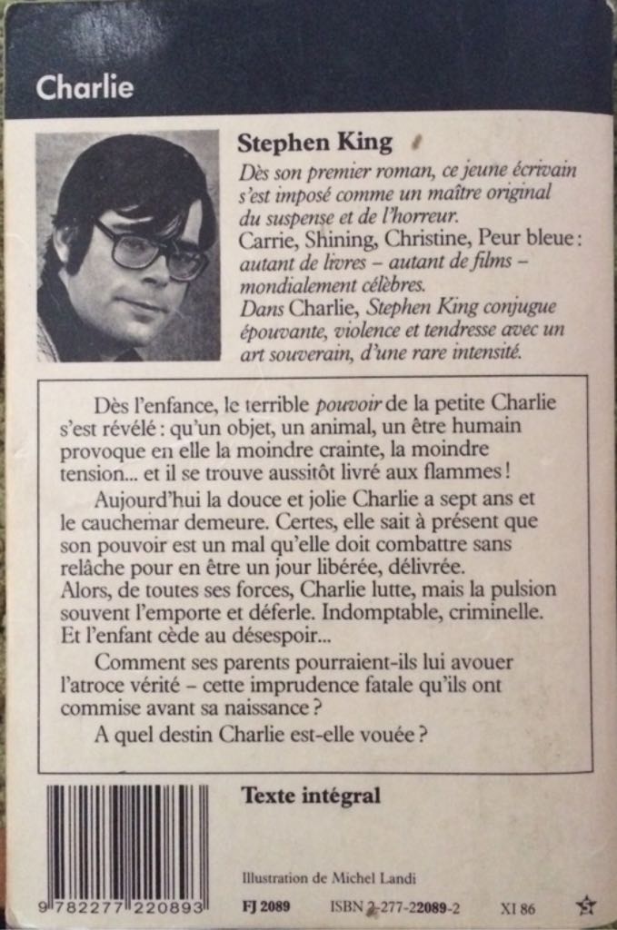 Charlie - Stephen King (\311ditions J’ai Lu - Paperback) book collectible [Barcode 9782277220893] - Main Image 2
