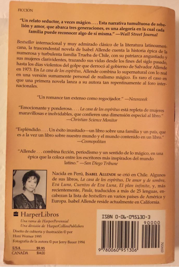 La Casa de los Espiritus - Isabel Allende (Rayo) book collectible [Barcode 9780060951306] - Main Image 2