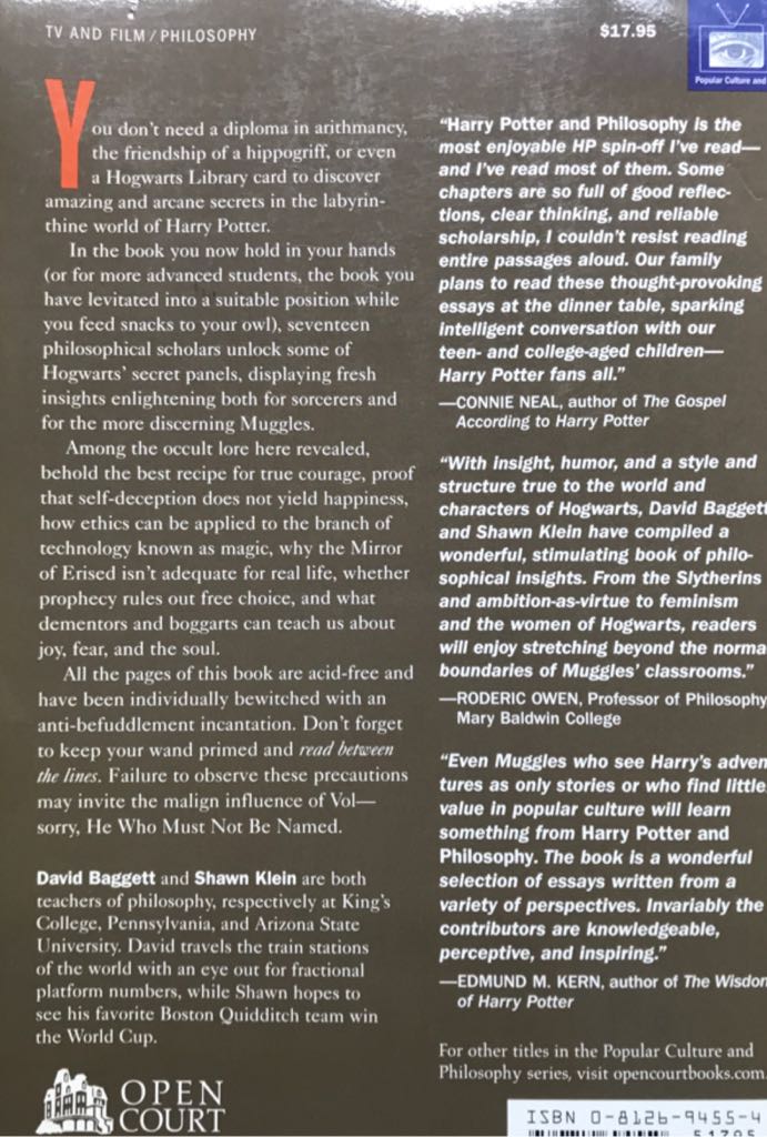 Harry Potter and Philosophy - David Baggett (Open Court Publishing - Paperback) book collectible [Barcode 9780812694550] - Main Image 2