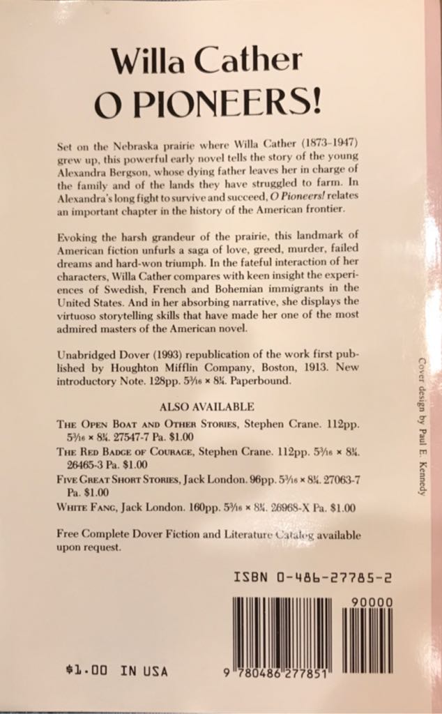 O Pioneers! - Willa Cather (Courier Corporation - Paperback) book collectible [Barcode 9780486277851] - Main Image 2