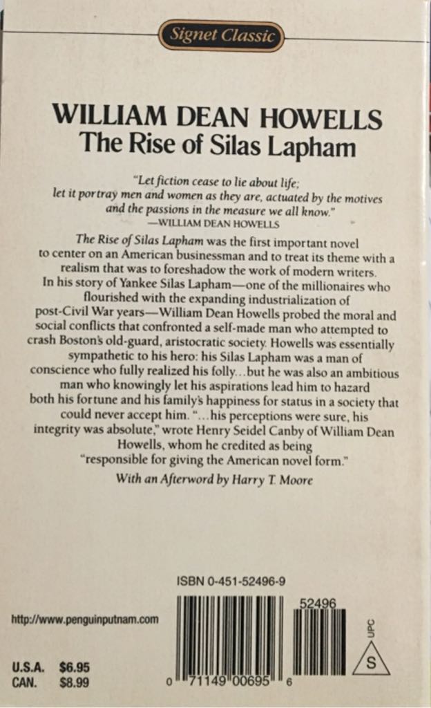The Rise of Silas Lapham - Dean Howells (Signet Classic - Paperback) book collectible [Barcode 9780451524966] - Main Image 2
