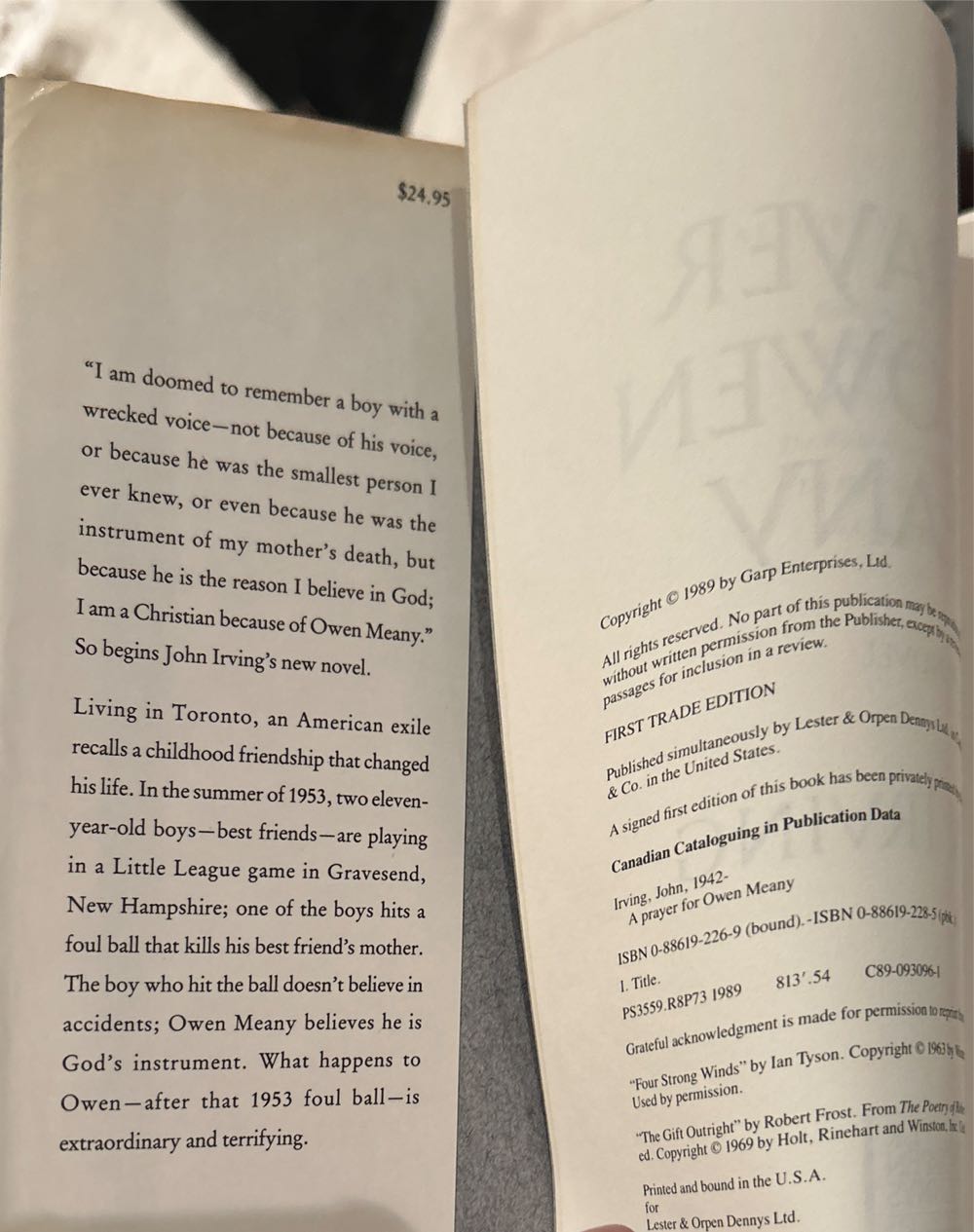 A Prayer for Owen Meany - John Irving (Lester & Orpen Dennys) book collectible [Barcode 9780886192266] - Main Image 2