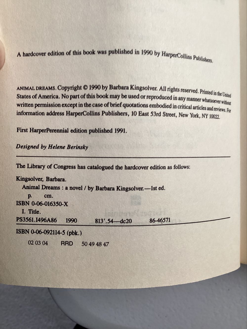 Animal Dreams - Barbara Kingsolver (Harper Perennial (1991), Edition: Reprint, 368 pages - Paperback) book collectible [Barcode 9780060921149] - Main Image 2