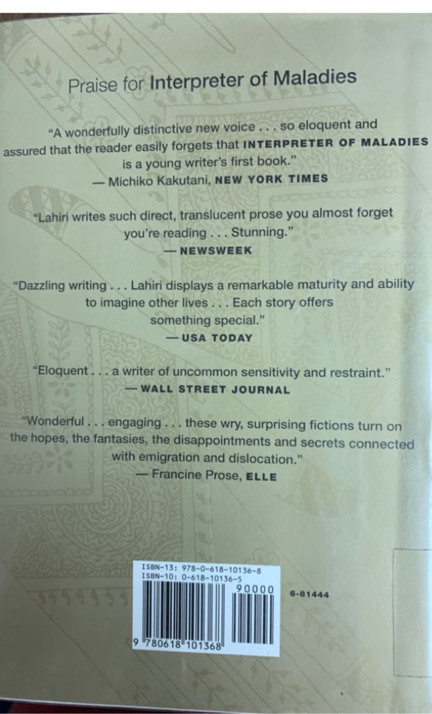 Interpreter of Maladies - Jhumpa Lahiri (Houghton Mifflin Harcourt - eBook) book collectible [Barcode 9780618101368] - Main Image 2